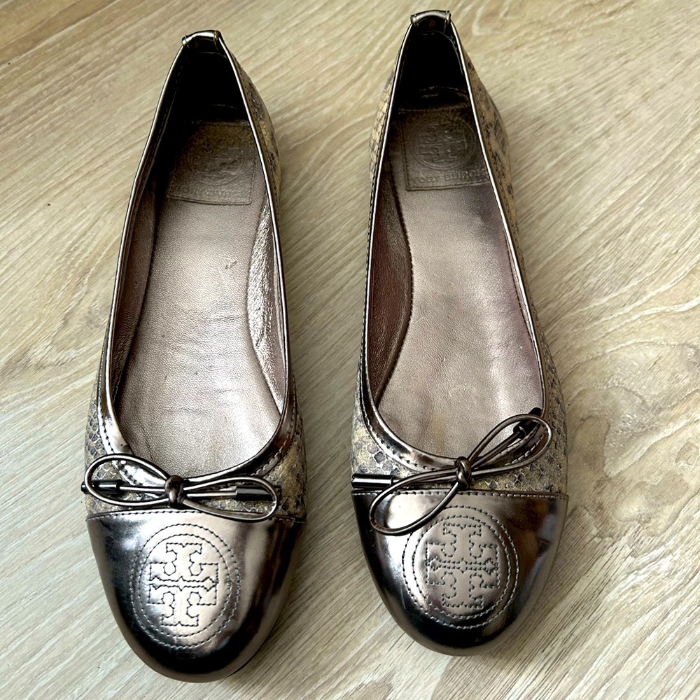 Tory Burch silver ballet flats